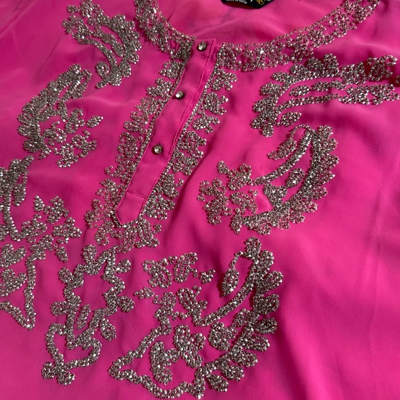 Hot pink sheer sparkly party blouse top - Picture 9 of 11